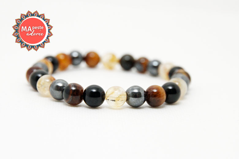 Voici un bracelet homme de protection avec hématite, citrine, oeil de tigre