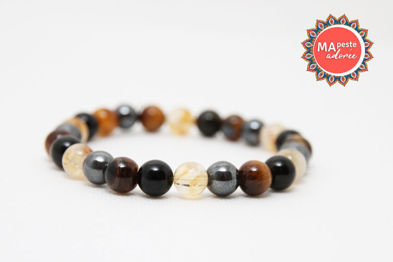 Le bracelet homme protection suprême est composé d'obsidienne, d'oeil de tigre, d'hématite et de citrine