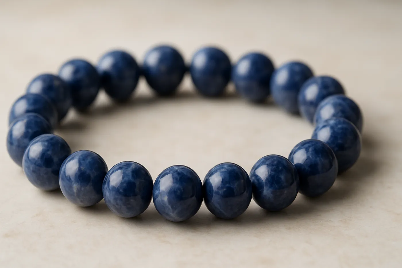 Bracelet En Or 8 Carats (333) Avec 6 Pierres De Sodalite - Longueur 19 Cm - Neuf