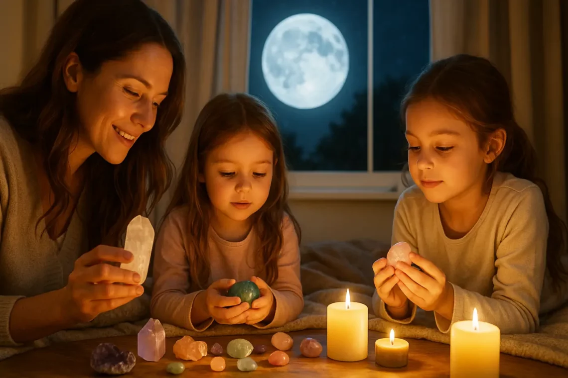 Rituels de pleine lune à faire avec ses enfants : des pierres douces pour une soirée magique à la maison