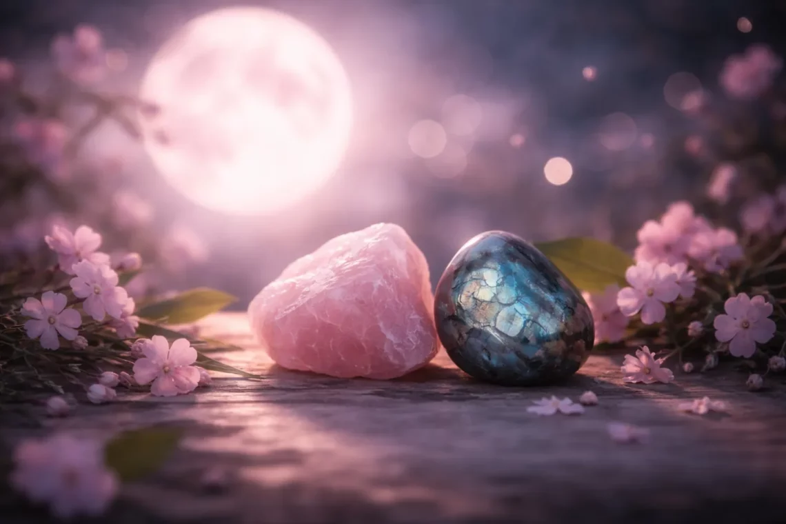 Lune Rose en Balance : quartz rose & labradorite, le duo à recharger absolument